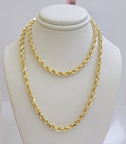 Real 14k Yellow Gold Rope Chain Necklace 24 Inch 4.5mm Diamond Cuts SOLID 14 KT - Reva Jeweler