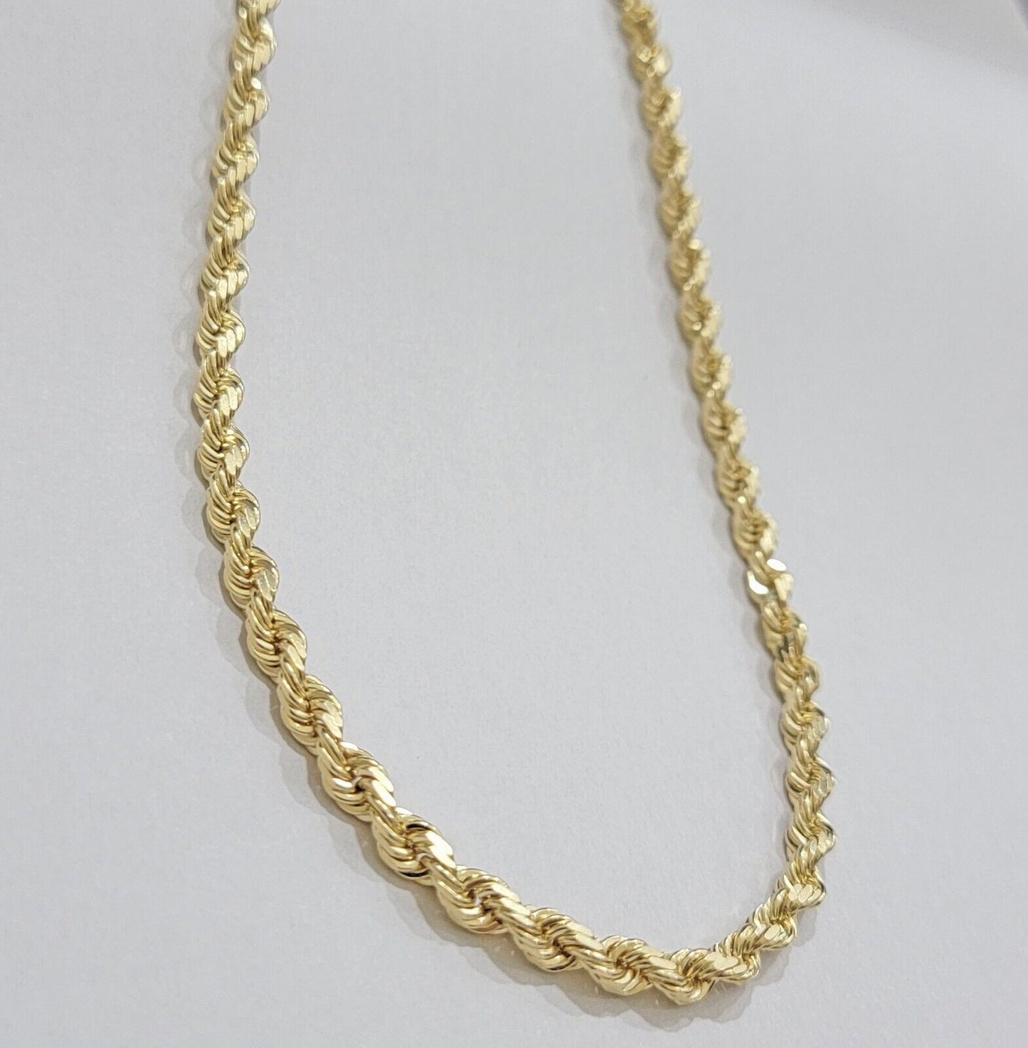 Real 14k Yellow Gold Rope Chain Necklace 24 Inch 4.5mm Diamond Cuts SOLID 14 KT - Reva Jeweler