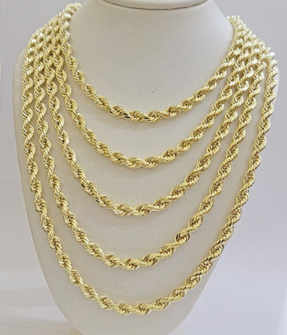 Real 14k Yellow Gold Rope chain necklace 2.5mm 3mm 4mm 5mm 18-26 Inch Men women