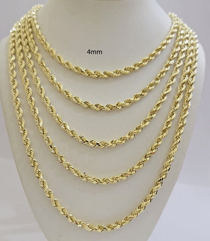 Real 14k Yellow Gold Rope chain necklace 2.5mm 3mm 4mm 5mm 18-26 Inch Men women