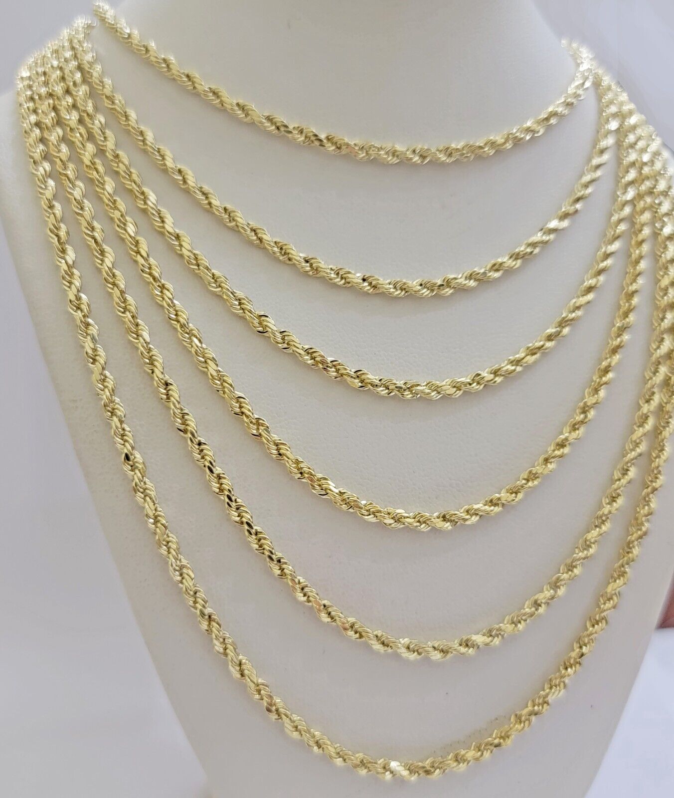 Real 14k Yellow Gold Rope Chain Necklace 28 Inch 3mm Diamond Cut Men Women SOLID - Reva Jeweler