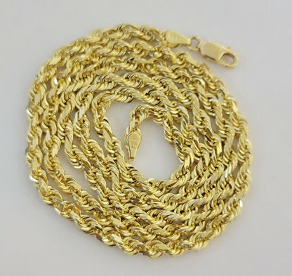 Real 14k Yellow Gold Rope Chain Necklace 28 Inch 3mm Diamond Cut Men Women SOLID - Reva Jeweler