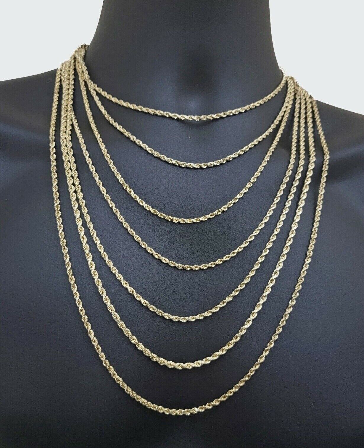 Real 14k Yellow Gold Rope Chain Necklace 3mm 18 - 26 Inch Diamond Cut 14kt SALE - Reva Jeweler