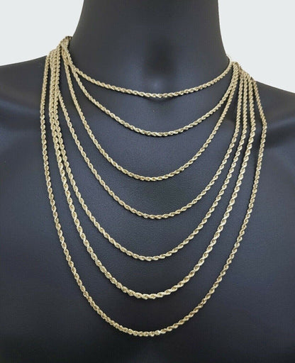 Real 14k Yellow Gold Rope Chain Necklace 3mm 18 - 26 Inch Diamond Cut 14kt SALE - Reva Jeweler