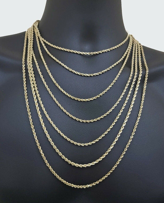 Real 14k Yellow Gold Rope Chain Necklace 3mm 18 - 26 Inch Diamond Cut 14kt SALE - Reva Jeweler
