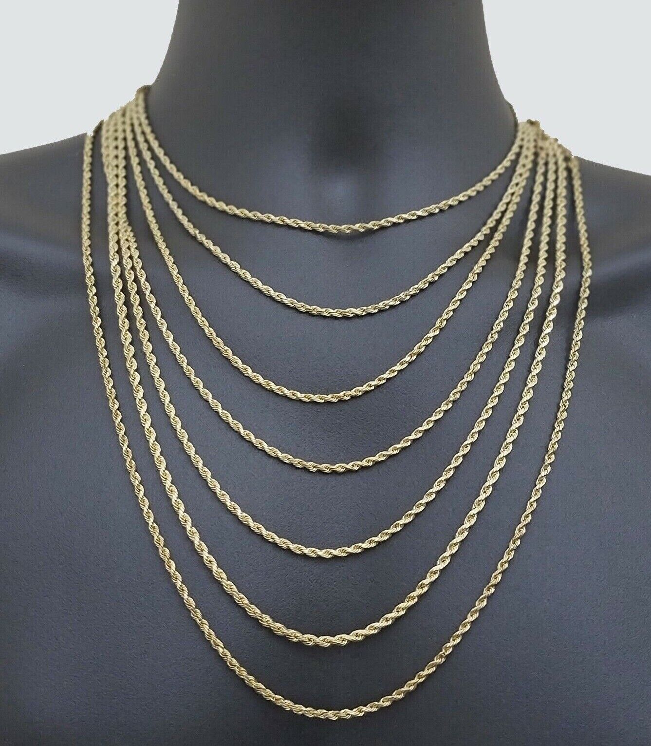 Real 14k Yellow Gold Rope Chain Necklace 3mm 18 - 26 Inch Diamond Cut 14kt SALE - Reva Jeweler