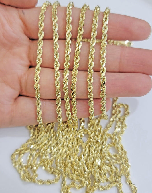 Real 14k Yellow Gold Rope Chain Necklace 3mm 18 - 26 Inch Diamond Cut 14kt SALE - Reva Jeweler