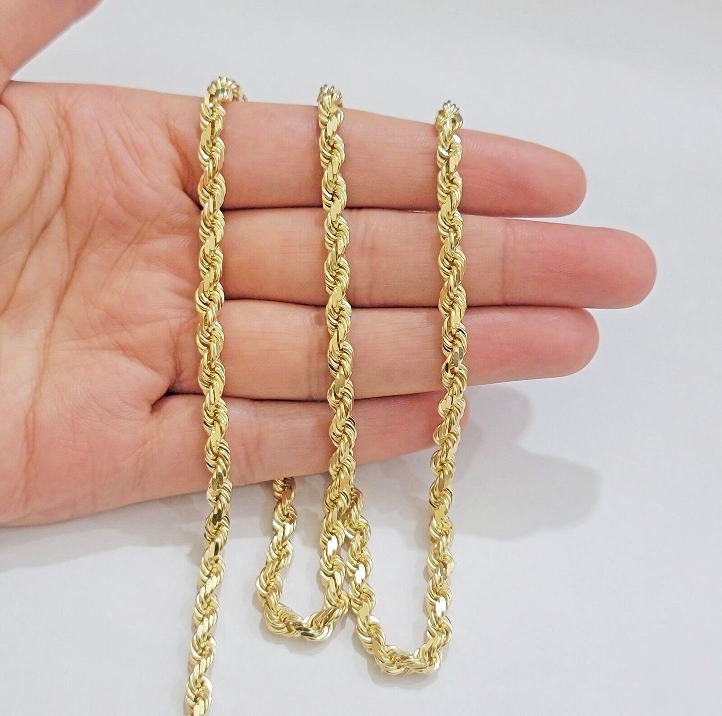 Real 14k Yellow Gold Rope Chain Necklace 4.5mm 18 - 26 Inch Diamond Cut SOLID 14K - Reva Jeweler