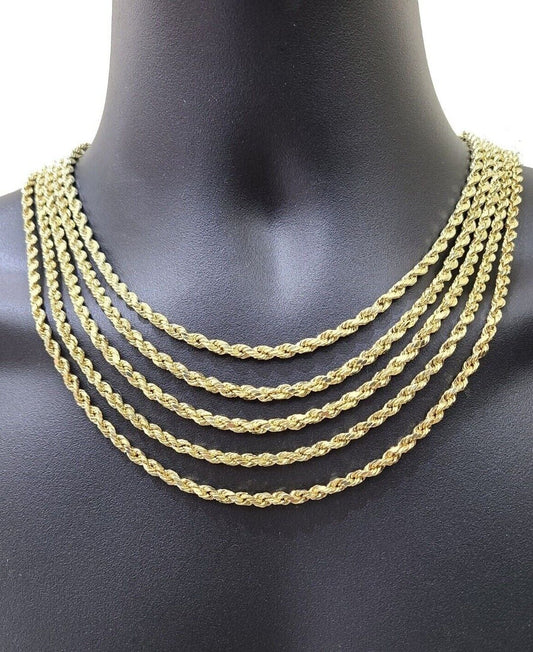 Real 14k Yellow Gold Rope Chain Necklace 4mm 18 - 30 Inch Diamond Cut 14kt SALE - Reva Jeweler