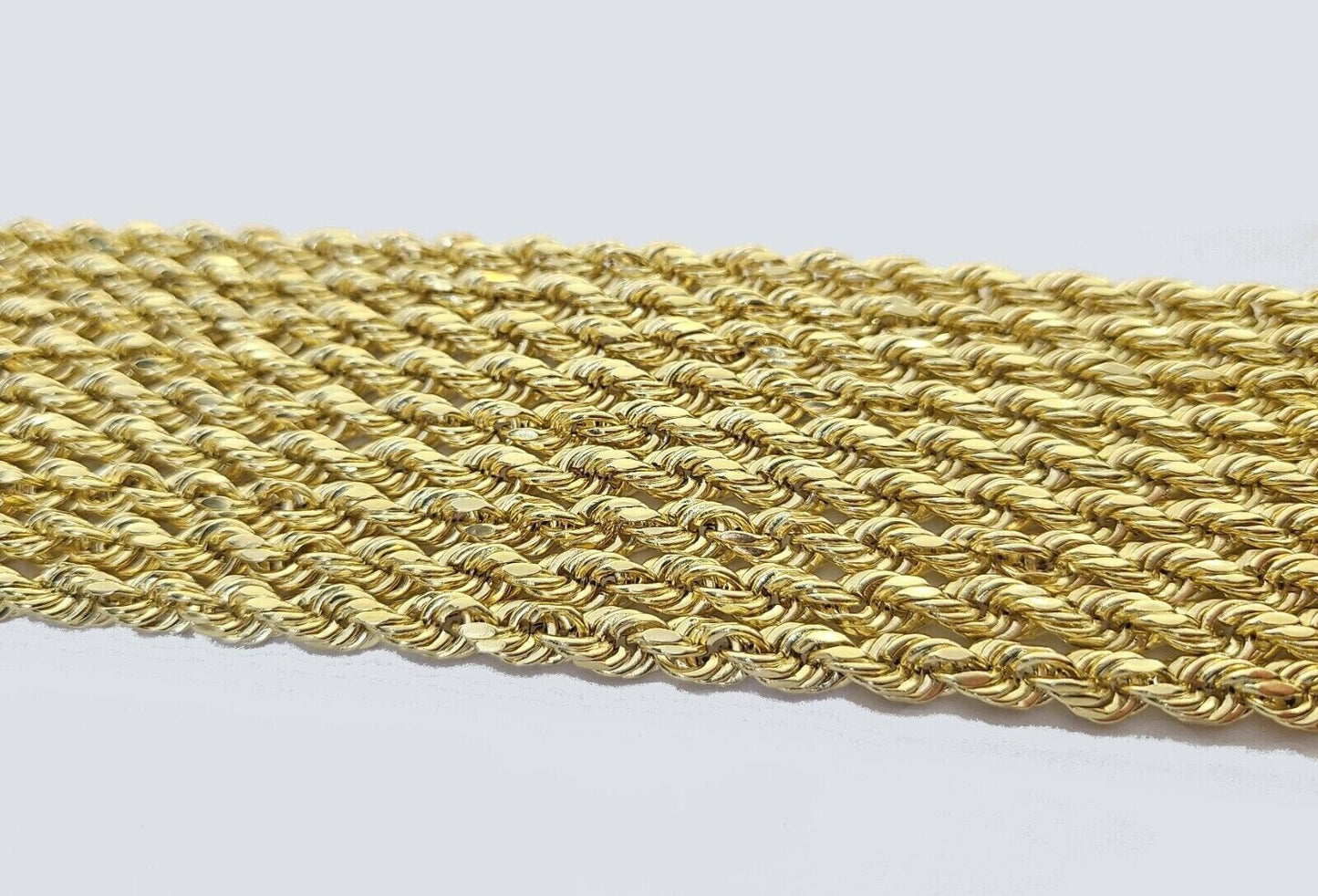 Real 14k Yellow Gold Rope Chain Necklace 4mm 18 - 30 Inch Diamond Cut 14kt SALE - Reva Jeweler
