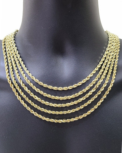 Real 14k Yellow Gold Rope Chain Necklace 5mm 18 - 26 Inch Diamond Cut 14kt SALE - Reva Jeweler