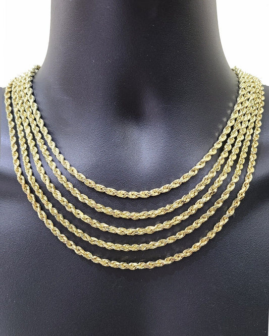 Real 14k Yellow Gold Rope Chain Necklace 5mm 18 - 26 Inch Diamond Cut 14kt SALE - Reva Jeweler