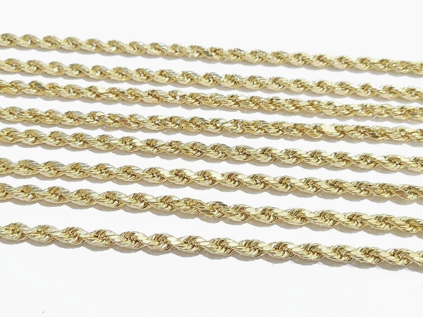 Real 14k Yellow Gold Rope Chain Necklace 5mm 18 - 26 Inch Diamond Cut 14kt SALE - Reva Jeweler