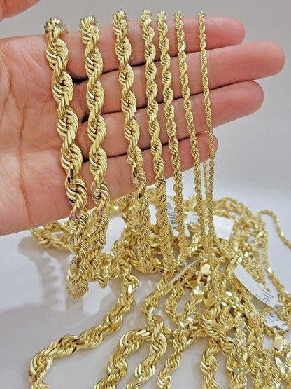 Real 14k Yellow Gold Rope Chain Solid Necklace 2mm-10mm 18"-30" Diamond Cut 14k
