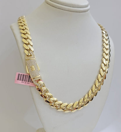 Real 14K Yellow Gold Royal Monaco Chain 10mm chain 22Inch Necklace Mens Puro ORO - Reva Jeweler