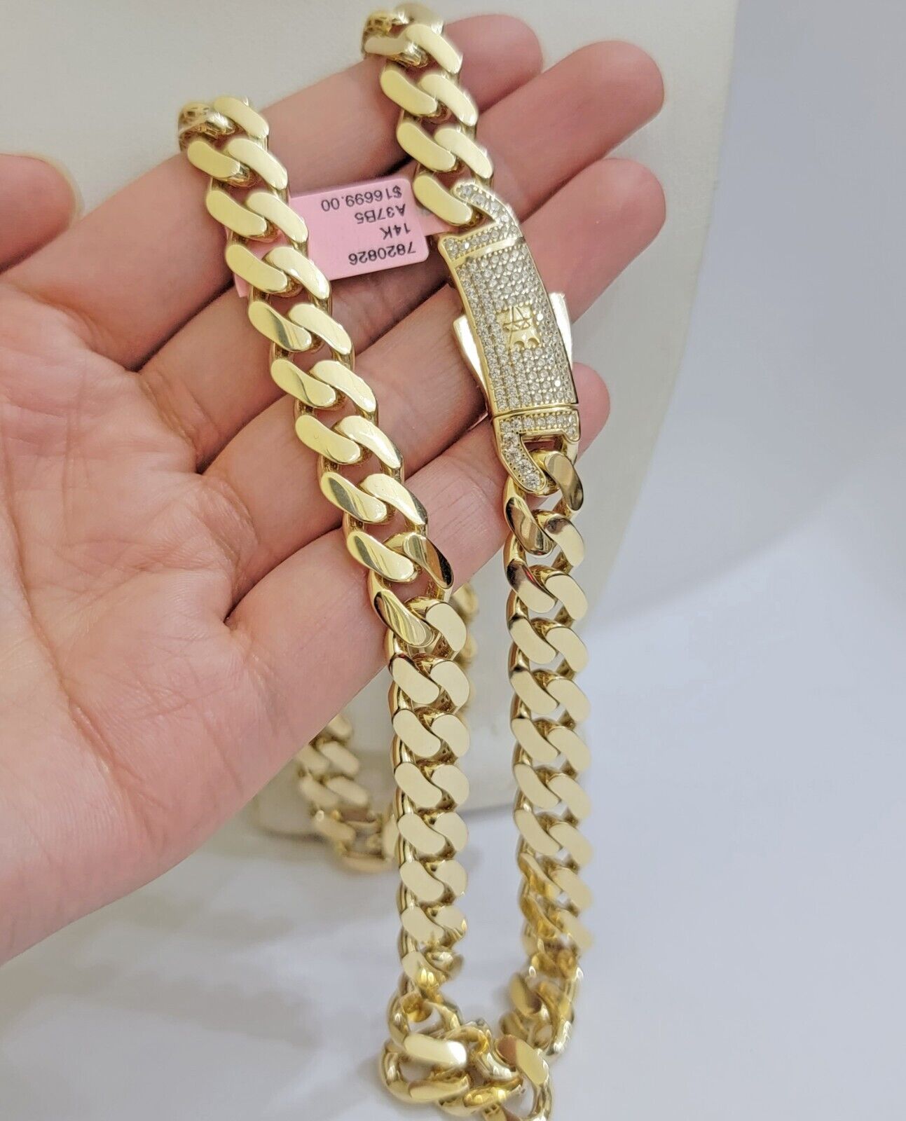 Real 14K Yellow Gold Royal Monaco Chain 10mm chain 24Inch Necklace Mens Puro ORO - Reva Jeweler