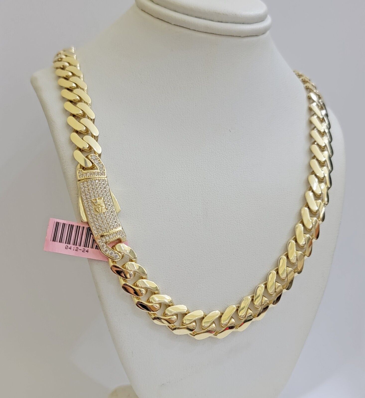 Real 14K Yellow Gold Royal Monaco Chain 10mm chain 24Inch Necklace Mens Puro ORO - Reva Jeweler