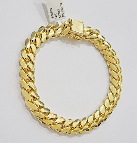 Real 14k Yellow Gold Solid 10mm Bracelet Miami Cuban Link 7.5" 14kt Men Women - Reva Jeweler