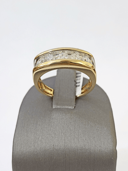 Real 14k Yellow Gold White Diamond Mens Ring Genuine Natural - Reva Jeweler
