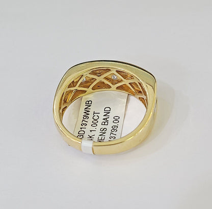 Real 14k Yellow Gold White Diamond Mens Ring Genuine Natural - Reva Jeweler