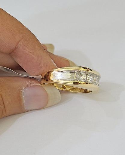Real 14k Yellow Gold White Diamond Mens Ring Genuine Natural - Reva Jeweler