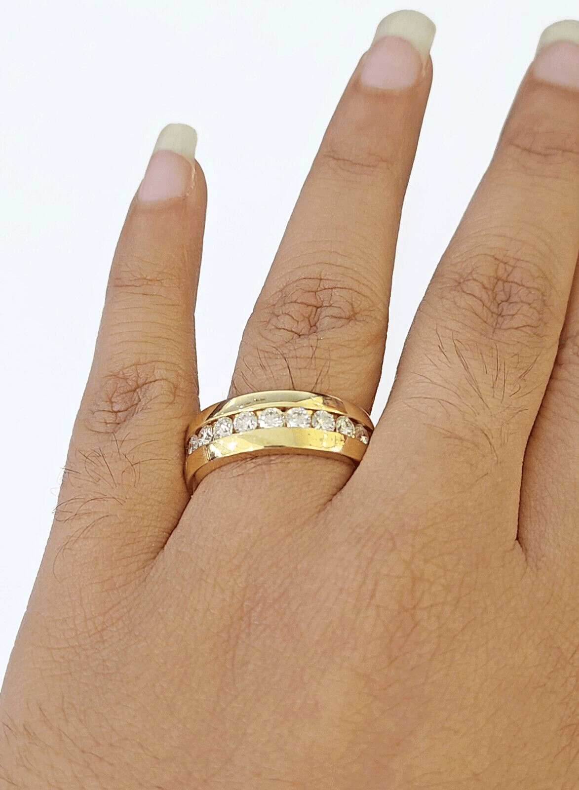 Real 14k Yellow Gold White Diamond Mens Ring Genuine Natural - Reva Jeweler