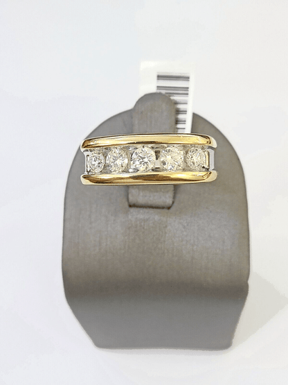 Real 14k Yellow Gold White Diamond Mens Ring Genuine Natural - Reva Jeweler