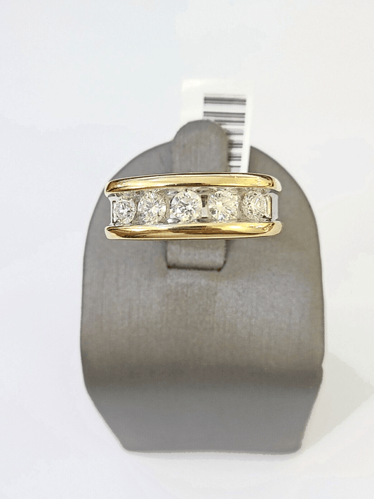 Real 14k Yellow Gold White Diamond Mens Ring Genuine Natural - Reva Jeweler