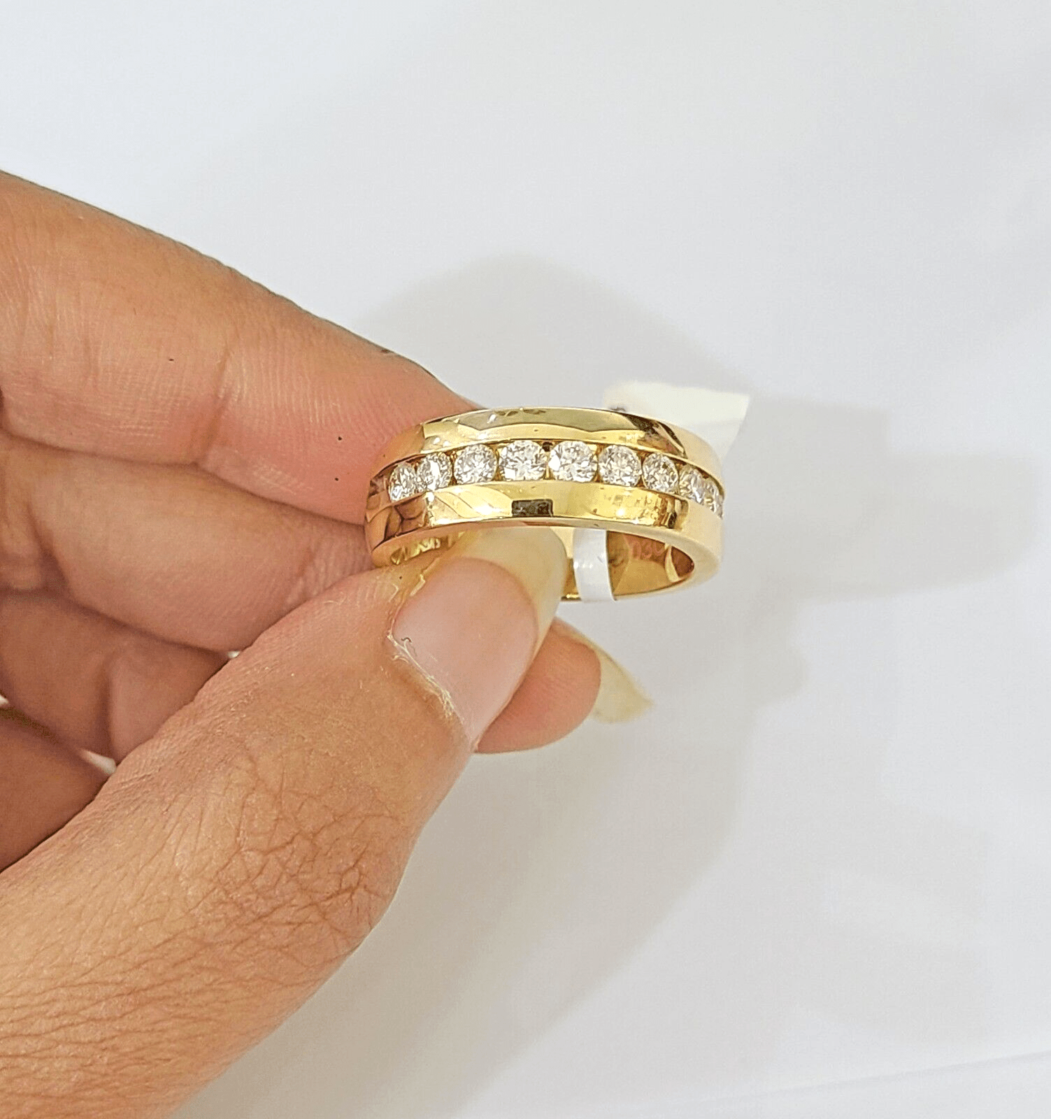 Real 14k Yellow Gold White Diamond Mens Ring Genuine Natural - Reva Jeweler