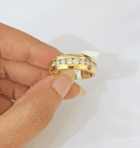 Real 14k Yellow Gold White Diamond Mens Ring Genuine Natural - Reva Jeweler