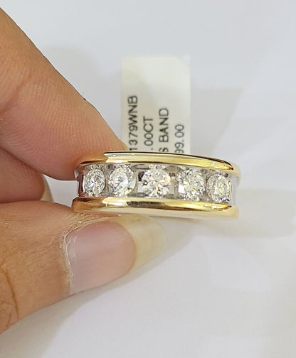 Real 14k Yellow Gold White Diamond Mens Ring Genuine Natural - Reva Jeweler