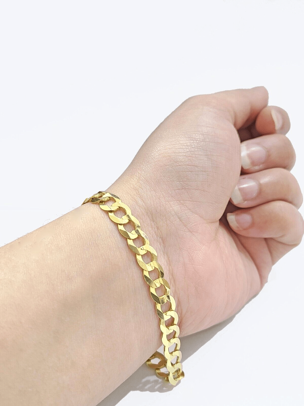 Real 14k Yellow Solid Gold 7mm Cuban Curb Link Bracelet 7'' inch 14kt Unisex - Reva Jeweler