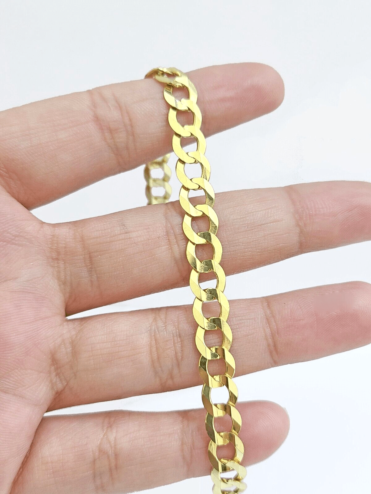 Real 14k Yellow Solid Gold 7mm Cuban Curb Link Bracelet 7'' inch 14kt Unisex - Reva Jeweler