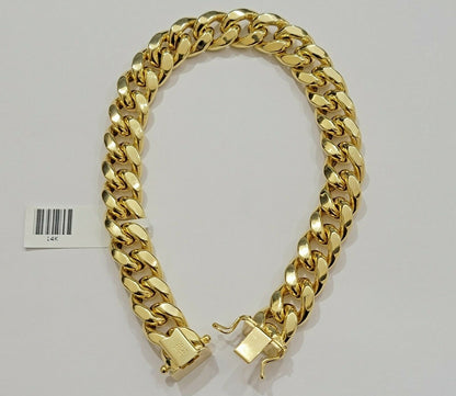 Real 14kt Gold Bracelet Miami Cuban Link 11mm 7.5"Inch Box Lock, Mens 14k STRONG - Reva Jeweler