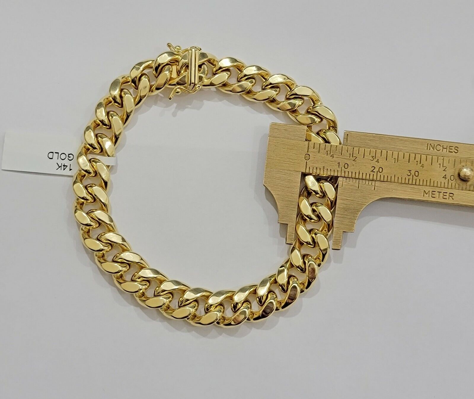 Real 14kt Gold Bracelet Miami Cuban Link 11mm 8.5"Inch Box Lock, Mens 14k STRONG - Reva Jeweler