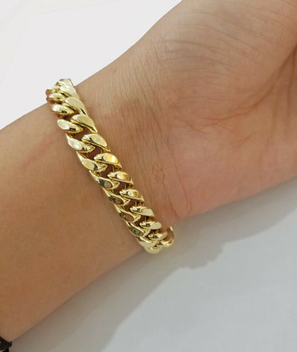 Real 14kt Gold Bracelet Miami Cuban Link 11mm 8.5"Inch Box Lock, Mens 14k STRONG - Reva Jeweler