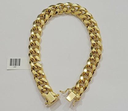 Real 14kt Gold Bracelet Miami Cuban Link 11mm 8.5"Inch Box Lock, Mens 14k STRONG - Reva Jeweler