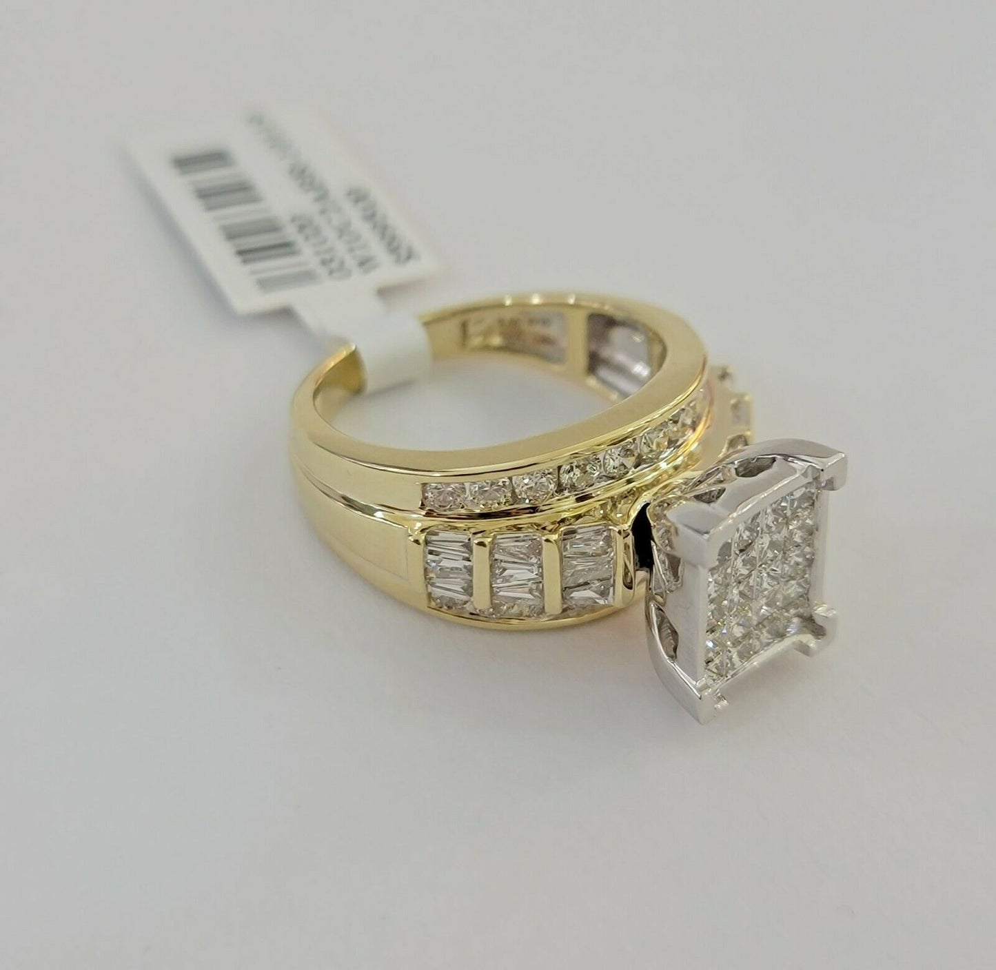 Real 14kt Gold Diamond Ladies Ring 2CT Princess Cut Baguette Round, Yellow Gold - Reva Jeweler