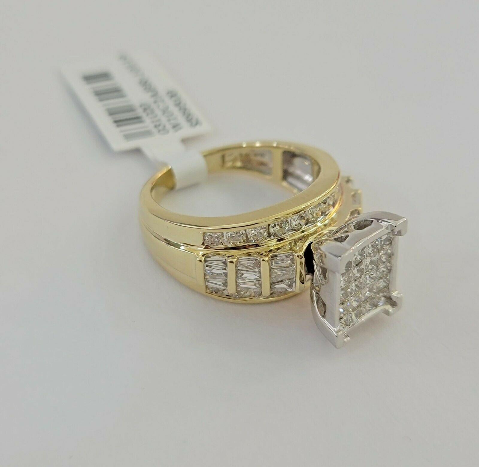 Real 14kt Gold Diamond Ladies Ring 2CT Princess Cut Baguette Round, Yellow Gold - Reva Jeweler