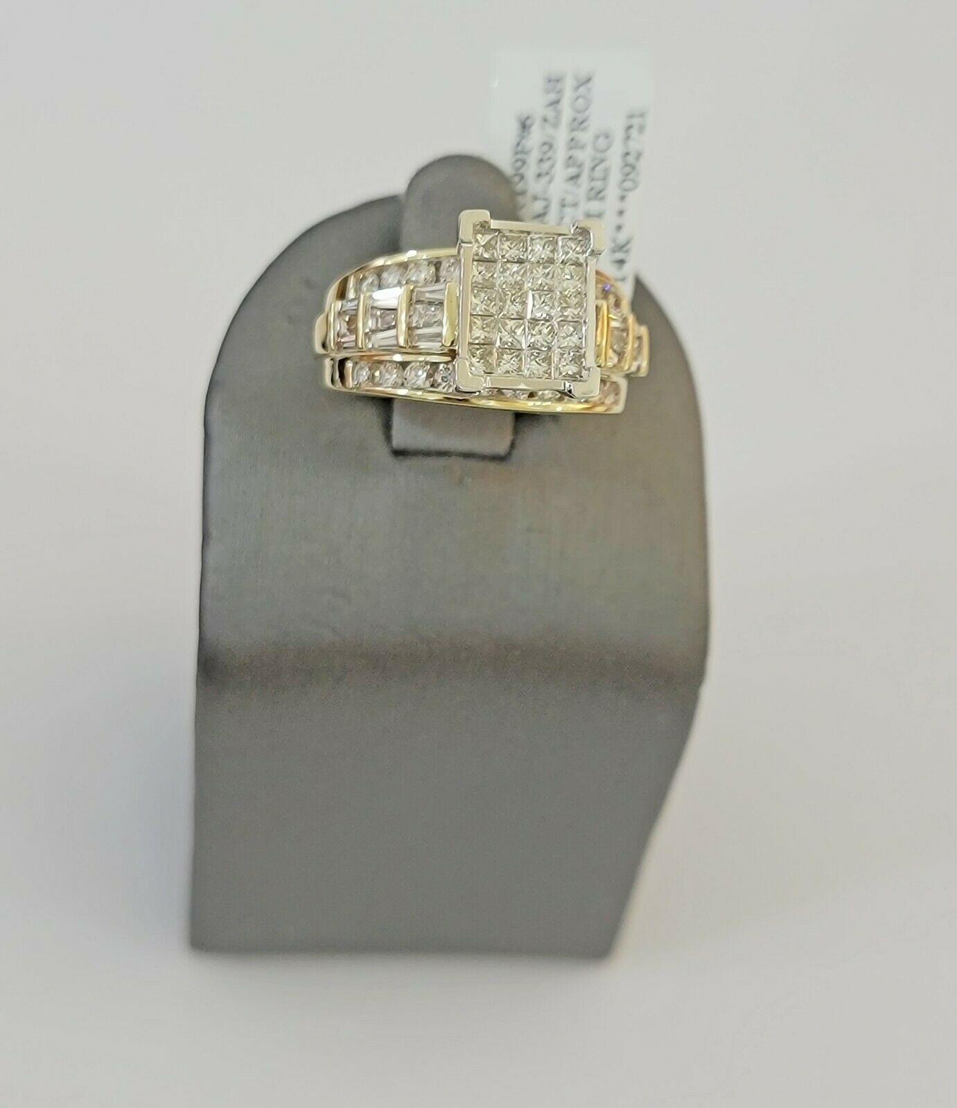 Real 14kt Gold Diamond Ladies Ring 2CT Princess Cut Baguette Round, Yellow Gold - Reva Jeweler