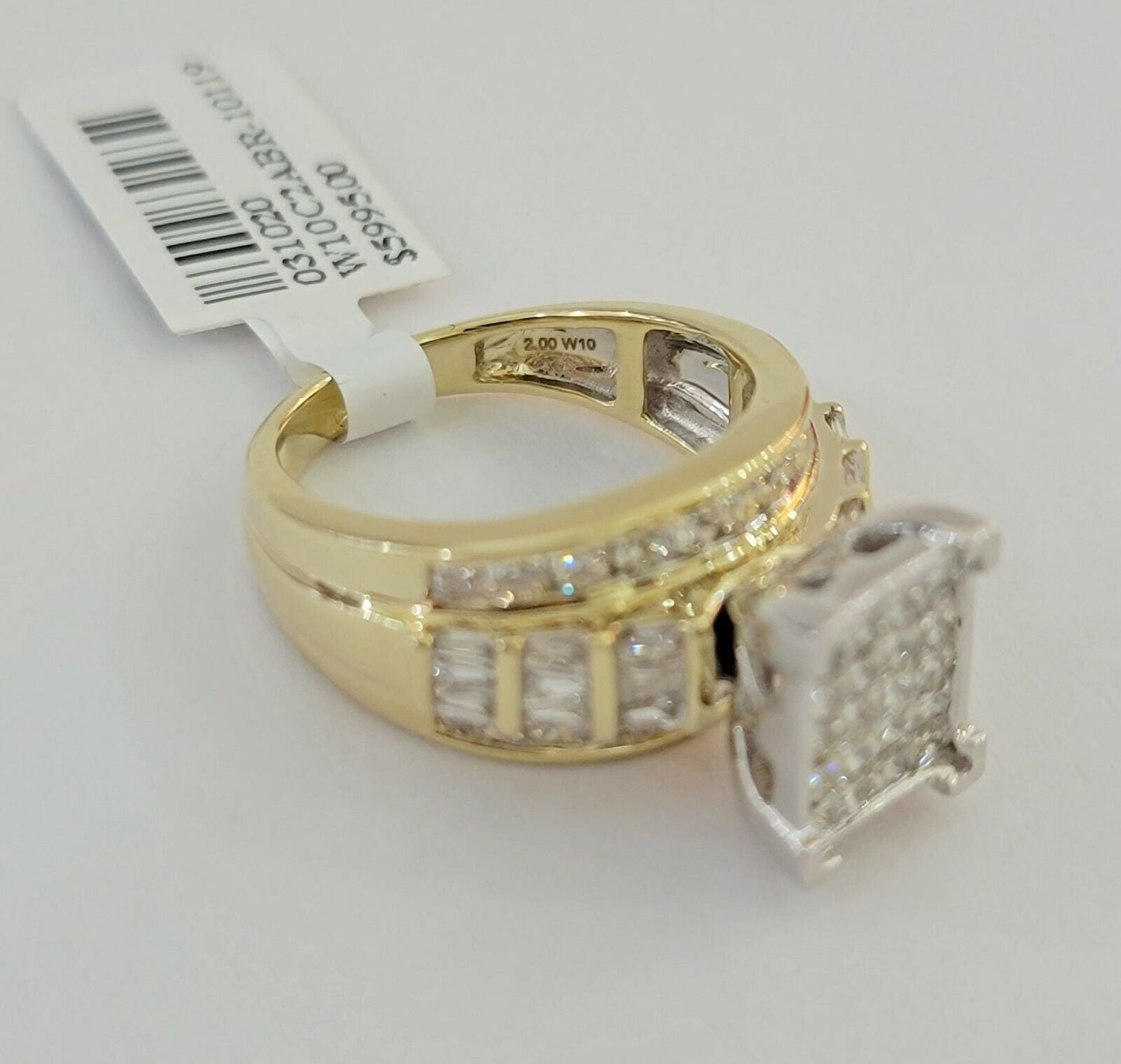 Real 14kt Gold Diamond Ladies Ring 2CT Princess Cut Baguette Round, Yellow Gold - Reva Jeweler
