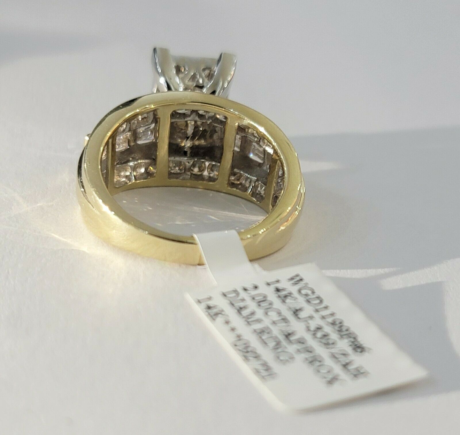 Real 14kt Gold Diamond Ladies Ring 2CT Princess Cut Baguette Round, Yellow Gold - Reva Jeweler