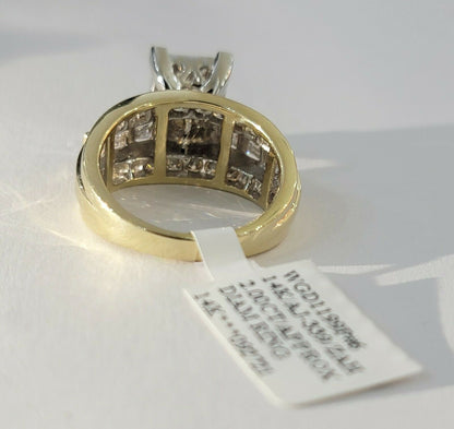 Real 14kt Gold Diamond Ladies Ring 2CT Princess Cut Baguette Round, Yellow Gold - Reva Jeweler