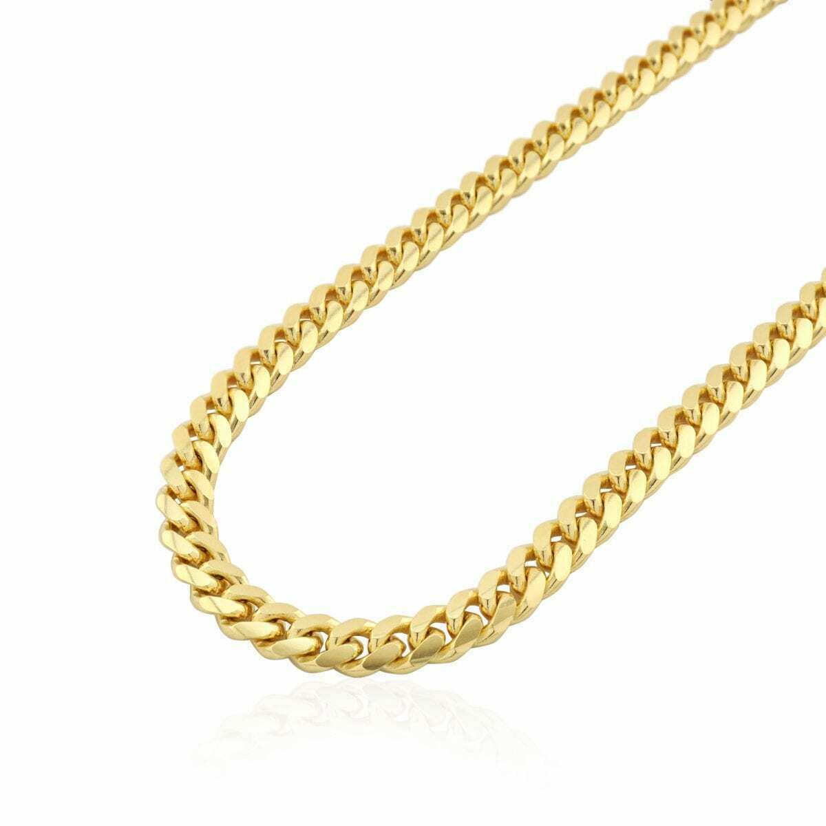 Real 14kt Gold Necklace Miami Cuban Link chain 7MM 18" - 30" 14k Yellow Gold,Clasp - Reva Jeweler