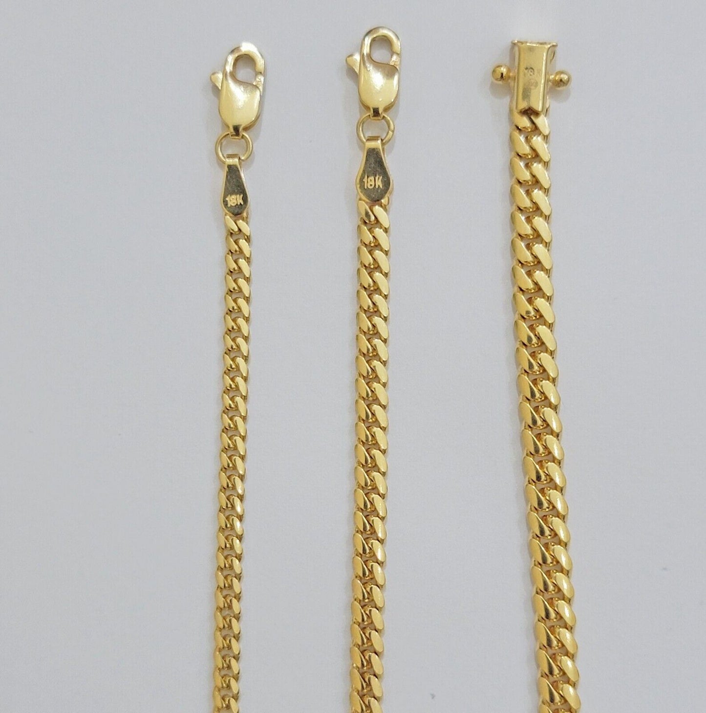 Real 18k Gold Chain Necklace Miami Cuban Link 2.5 - 4mm 18 - 26 Inch SOLID Men Women - Reva Jeweler