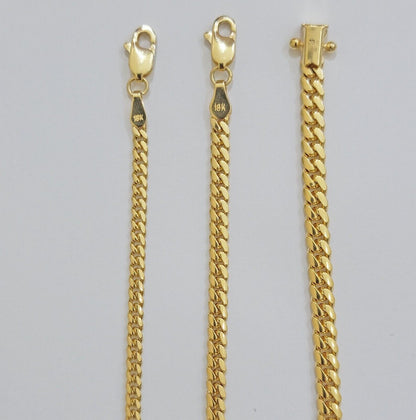 Real 18k Gold Chain Necklace Miami Cuban Link 2.5 - 4mm 18 - 26 Inch SOLID Men Women - Reva Jeweler