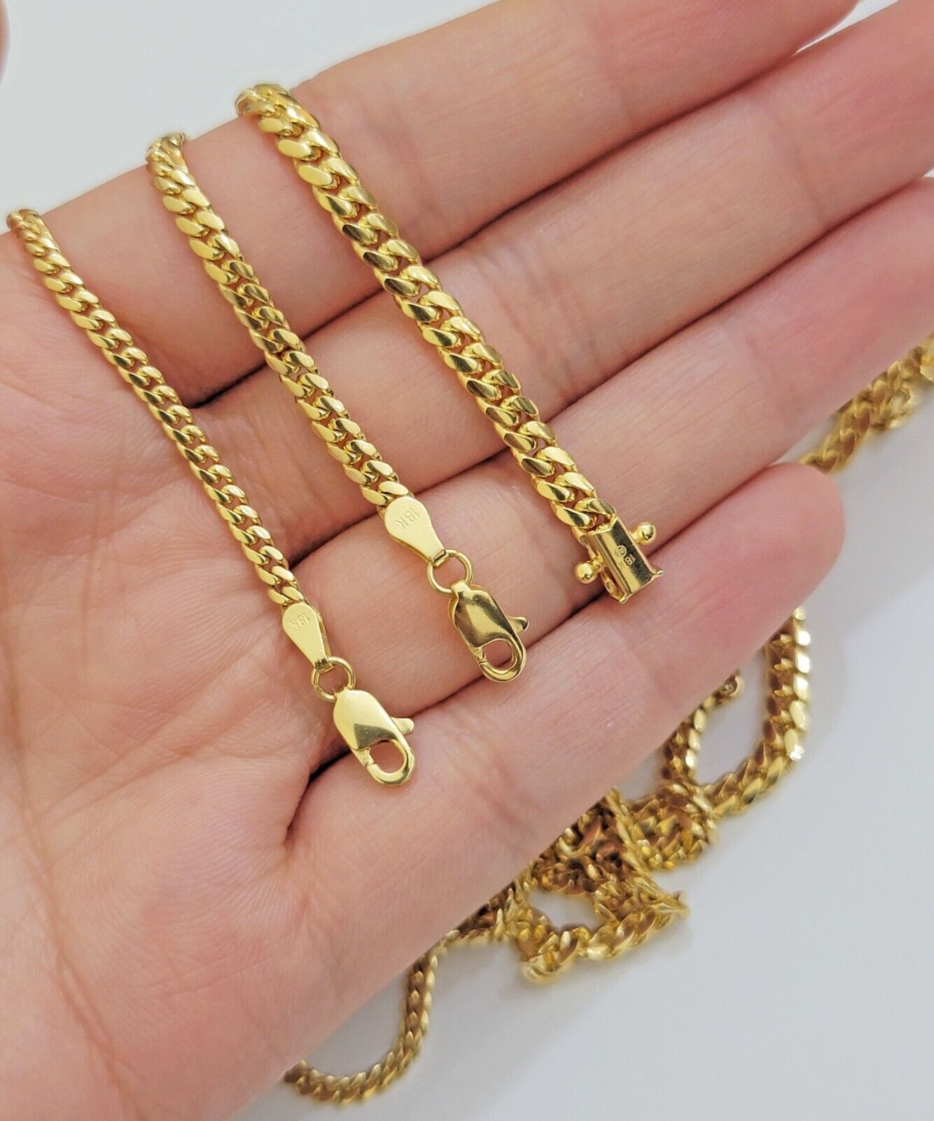 Real 18k Gold Chain Necklace Miami Cuban Link 2.5 - 4mm 18 - 26 Inch SOLID Men Women - Reva Jeweler