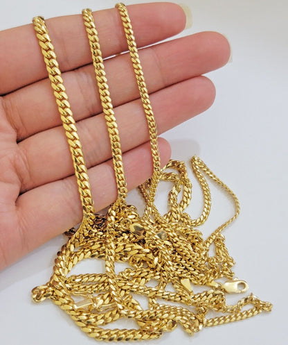 Real 18k Gold Chain Necklace Miami Cuban Link 2.5 - 4mm 18 - 26 Inch SOLID Men Women - Reva Jeweler