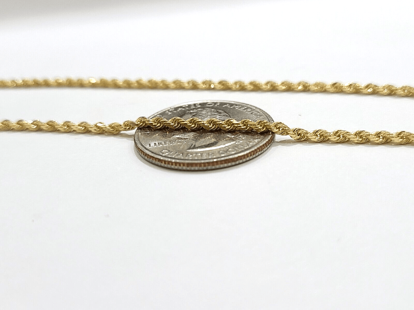 Real 18k Solid Yellow Gold Rope Chain 2mm Diamond Cut 16" Inches Lobster Lock - Reva Jeweler