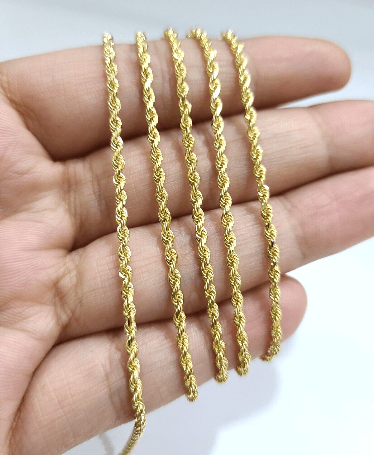 Real 18k Solid Yellow Gold Rope Chain 2mm Diamond Cut 16" Inches Lobster Lock - Reva Jeweler